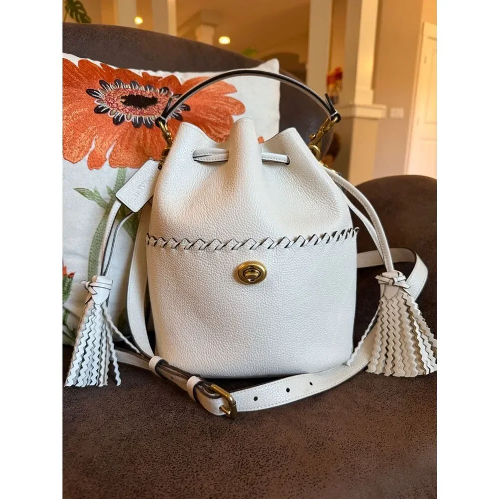 Coach Lora Bucket Bag Whipstitch Tassels Hangtag Chalk 2020 #651